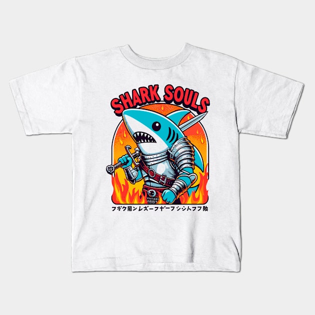 Shark Souls v2 Kids T-Shirt by Lima's